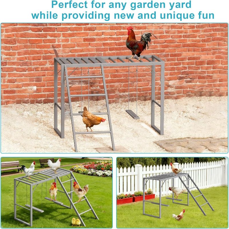 YBING Large Chicken Perch Coop, Chicken Perch Swing with Ladder, Chicken Roosting Bars Coop, Chicken Perch Roosting Bars, Metal Pet Swing Set Pet's Healthy Happy 8-10 Chick, - Image 7