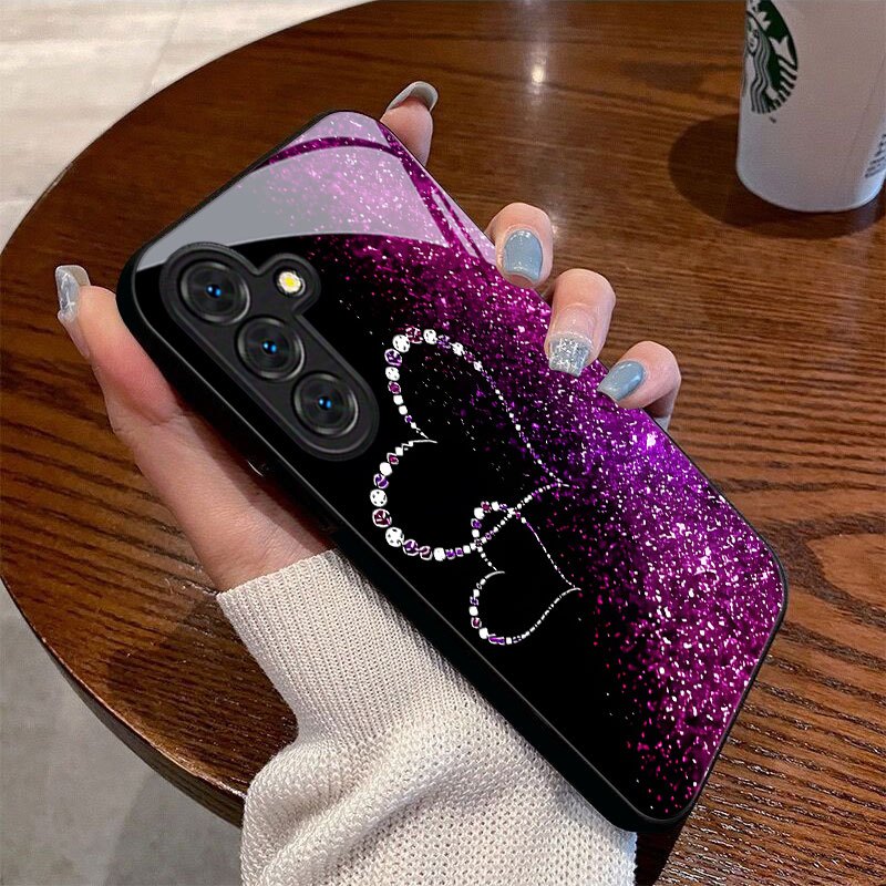 TEMU Custodia per telefono - Custodia per telefono con motivo a catena di perline cuore viola per Samsung Galaxy