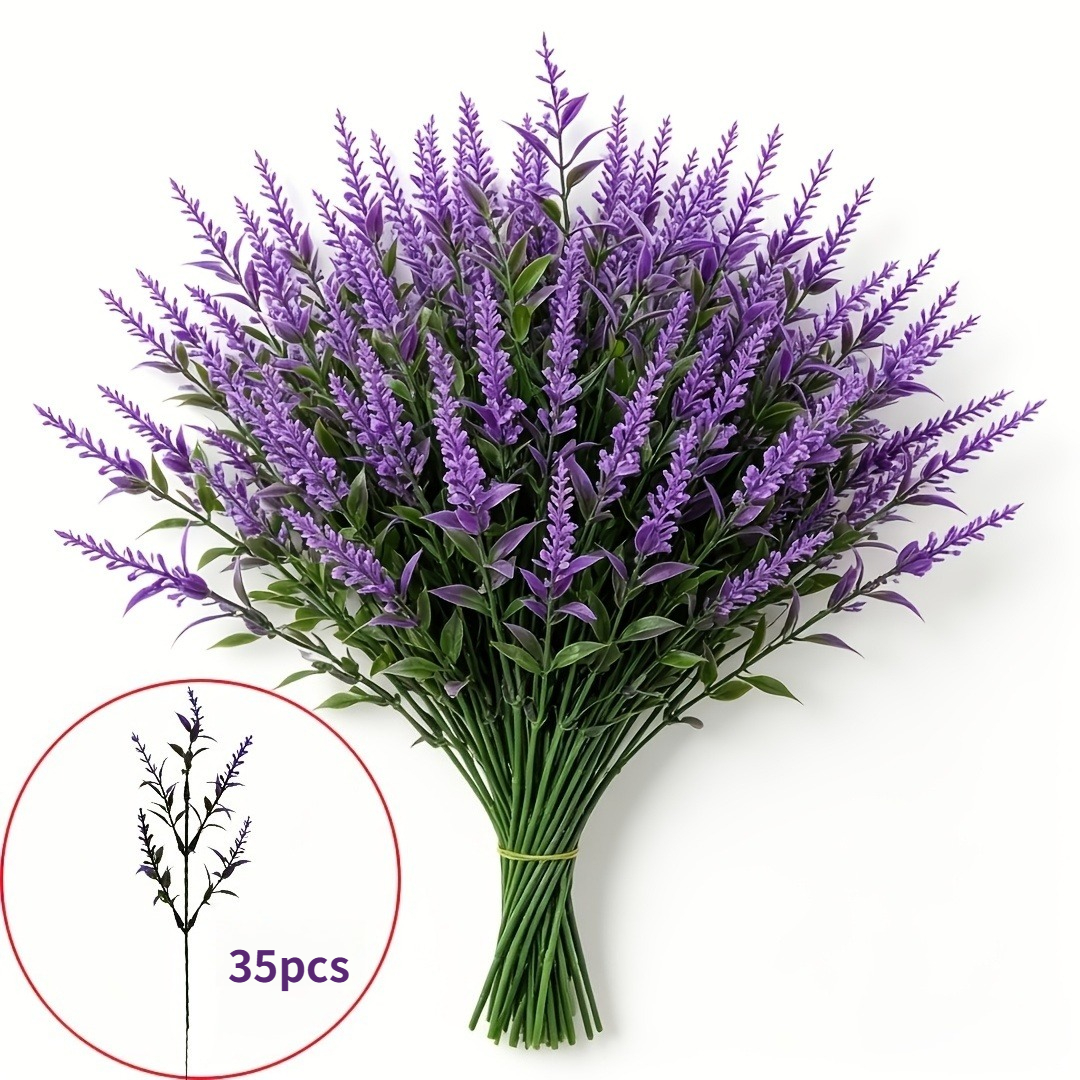 TEMU 35pcs Artificial Lavender Flowers, Realistic Purple Lavender , Suitable For Indoor Outdoor Home Decor, Porch, Courtyard, Garden, Potted Plants,