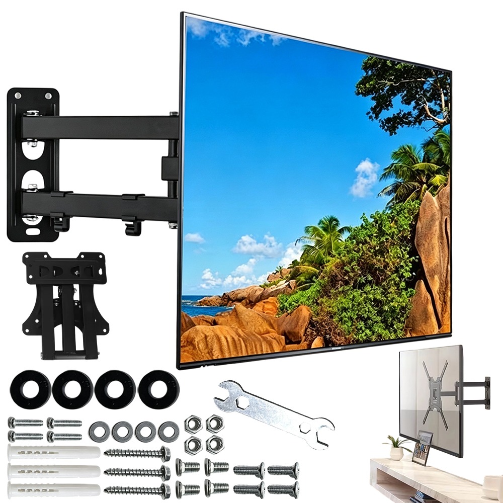 Compact Wall-mounted Tv Bracket, Featuring Rotatable Angle And Adjustable Height, , Universal Fit For Tvs, Great For Bedroom And Living Room Use