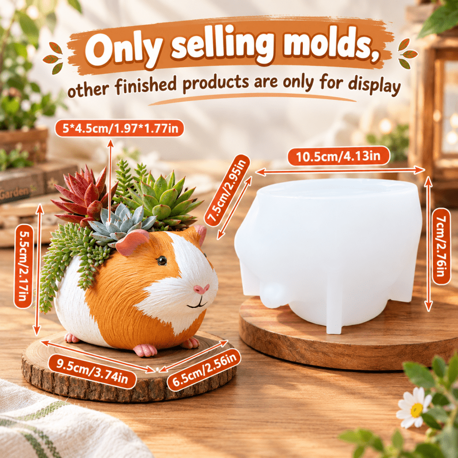 TEMU Resin Silicone Mold Silicone Mold For 3d Guinea Pig-shaped Planters; Suitable For Making Concrete Succulent Pots, Resin Ornaments, Plaster