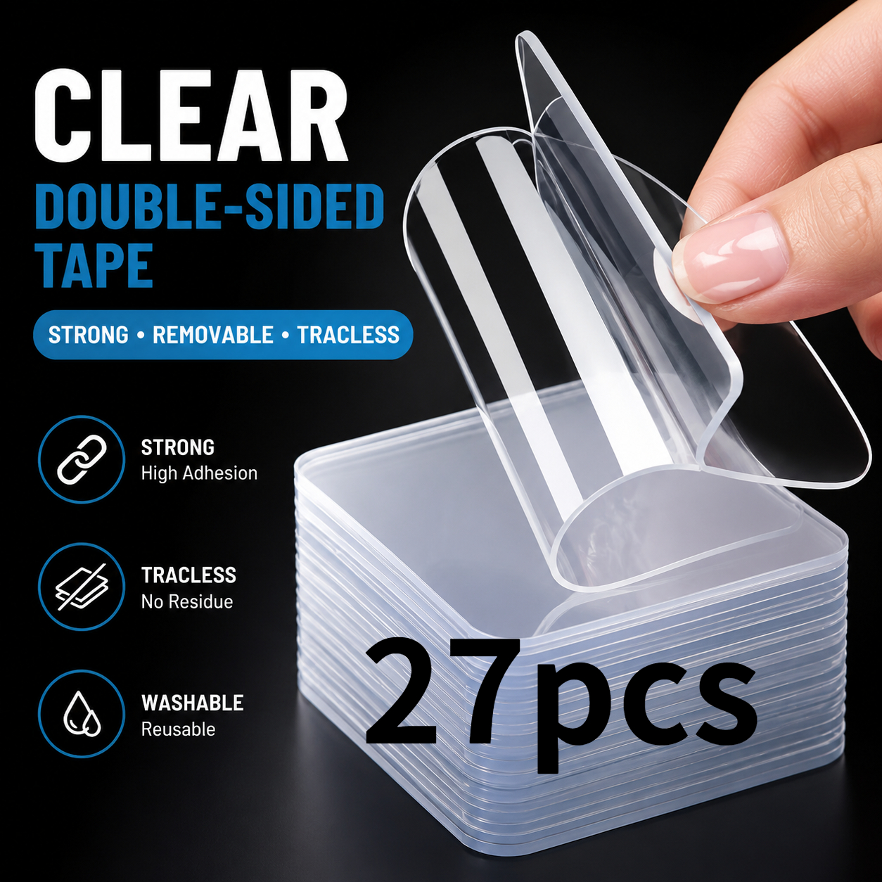 TEMU 9/27pcs Clear Double-sided Adhesive Pads, Strong Reusable Transparent Stickers For Wall, Glass, , Traceless, Washable