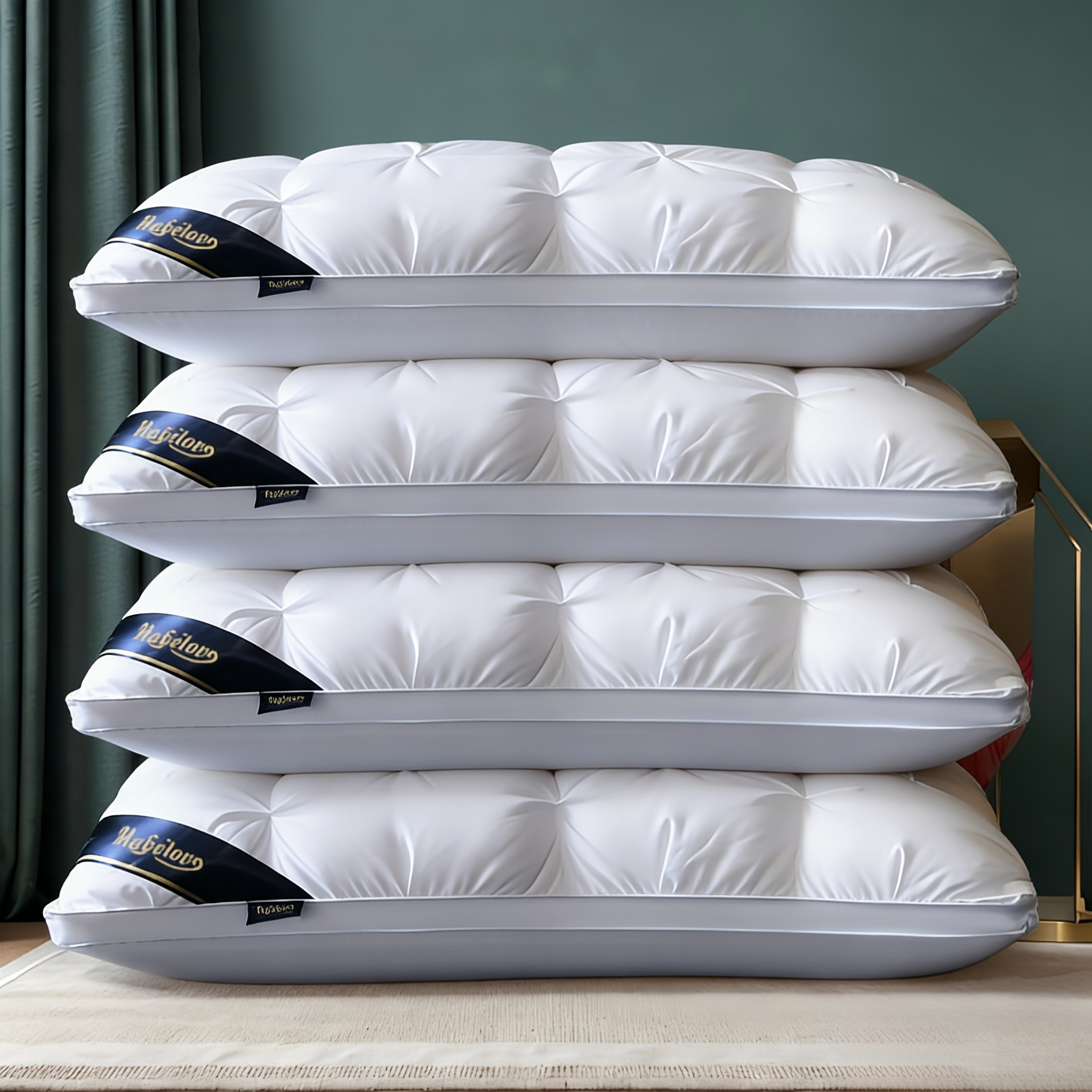 4-Pcs Luxury Hotel-Quality Pillows – Deep Sleep Neck Support, High-Density Non-Flat All-Season Pillowcases with White Satin, 100% Fill, Vacuum-Compressed Packaging (White), Home Comfort, Quilted Design, Premium Fabric, Supportive Cushion
