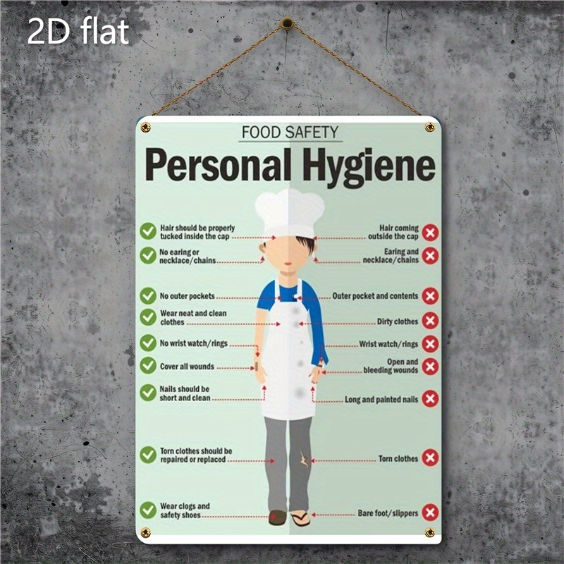 TEMU 2d Flat, 1pc Food Safety Hygiene Warning Sign - Metal Wall-mounted 8x12 Inch (20x30cm) Modern Kitchen Decor With English Text, Weatherproof