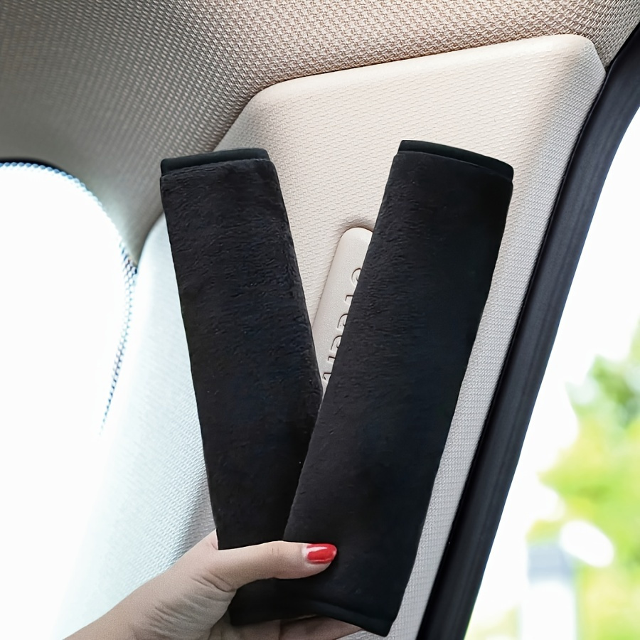 Image of 2pcs Soft Car Seat Safety Belt Cover-black Texture Material Suitable For All Vehicles, Seat Belt Shoulder Strap