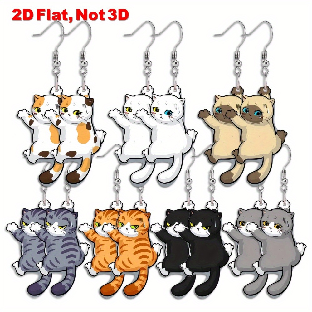 TEMU 2D - 7 de Pendientes Colgantes Adorables - Joyería de Animales de Dibujos Animados, Adecuado para Mujeres, Adiciones de Moda Acrílicas, Adecuado
