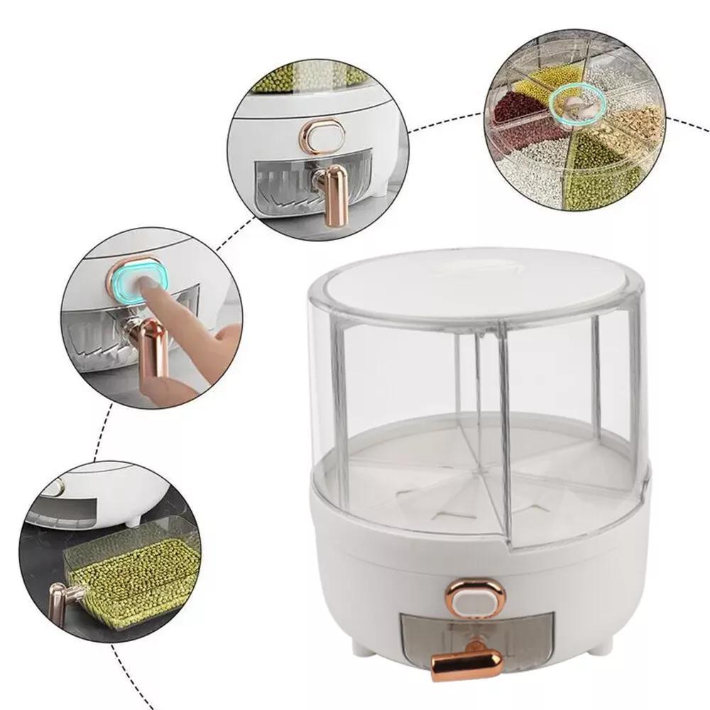 TEMU Cereal Dispenser Grain Box Rice Rotatable Food Sealed Storage Container For Rice, Grain, Cereal And Kitchen Organizers