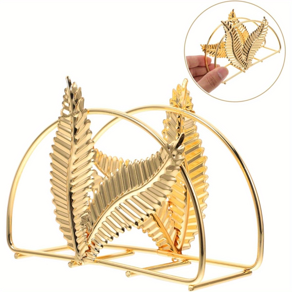 TEMU 1pc Home Table Napkin Rack Hotel Cafe Iron Paper Towel Rack Shaped Square Towel Storage Display Rack, Golden Paper Clip, Home Decor, Napkin Rack