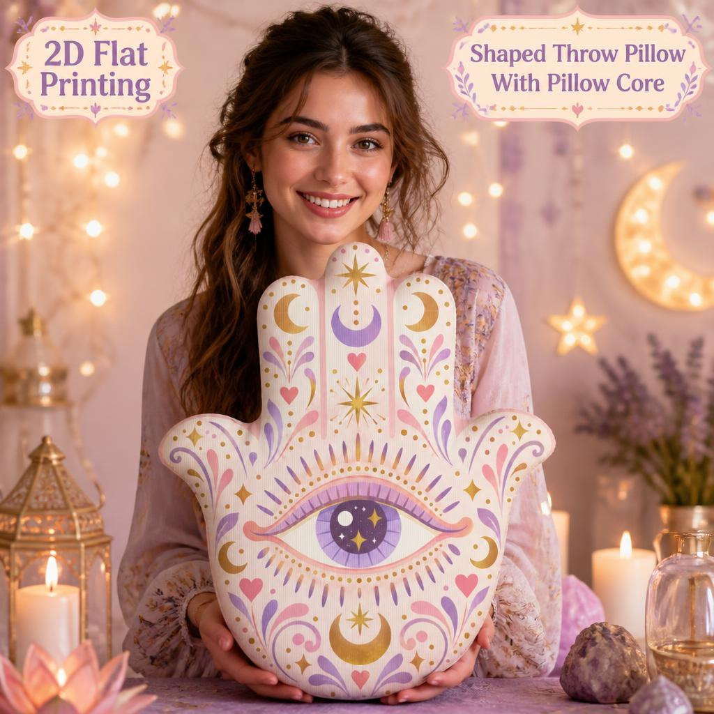 TEMU Hand Moon Stars Hearts Pastel 2d Flat Printing Shaped Stuffed Throw Pillow Decorative Cushion Pillow Celestial Lover Gift For Sofa Bedroom Dorm