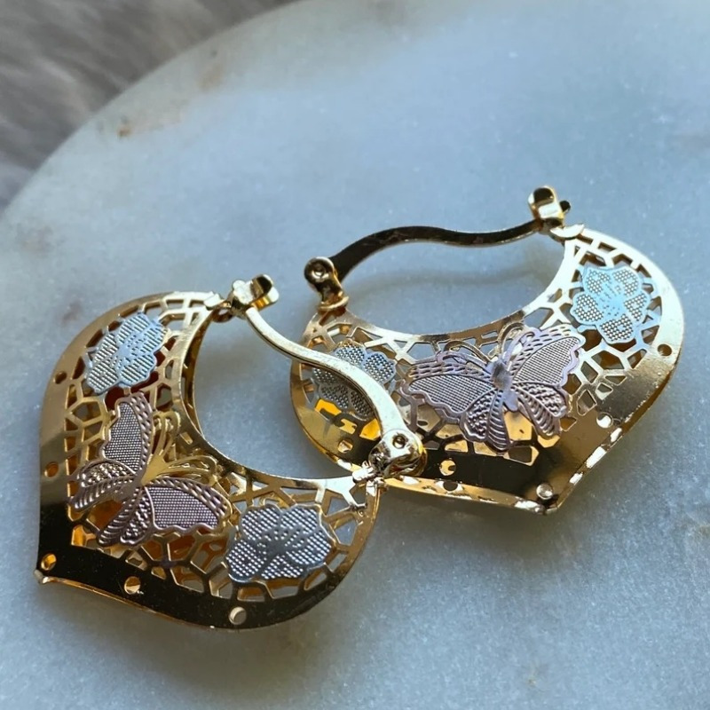Women's Plated Hoop Earrings - Heart & Butterfly Hollow-Out Hoops