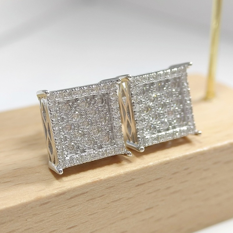 1 Pair of 0.7 Carat S925 925 Silver Hip Hop Moissanite Square Stud Earrings, Perfect for Any Event And an Excellent Choice for Holiday Or Birthday Presents