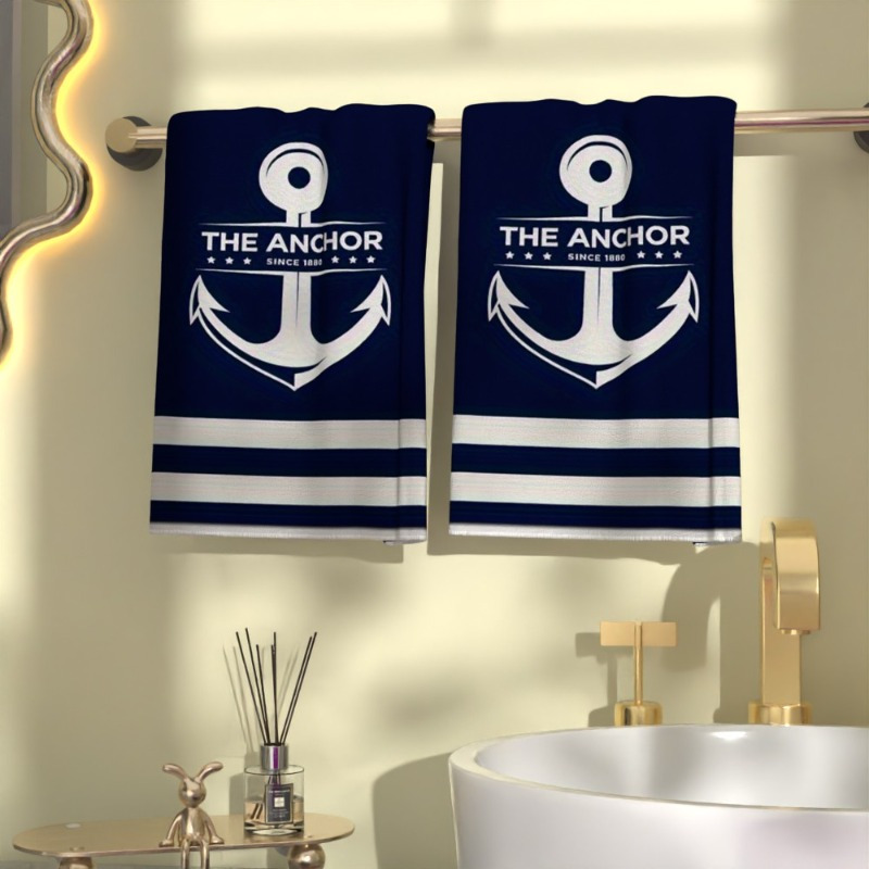 

2pcs Nautical Anchor Towel Set - Polyester, Kitchen & Bathroom Decor, Ideal Gift For