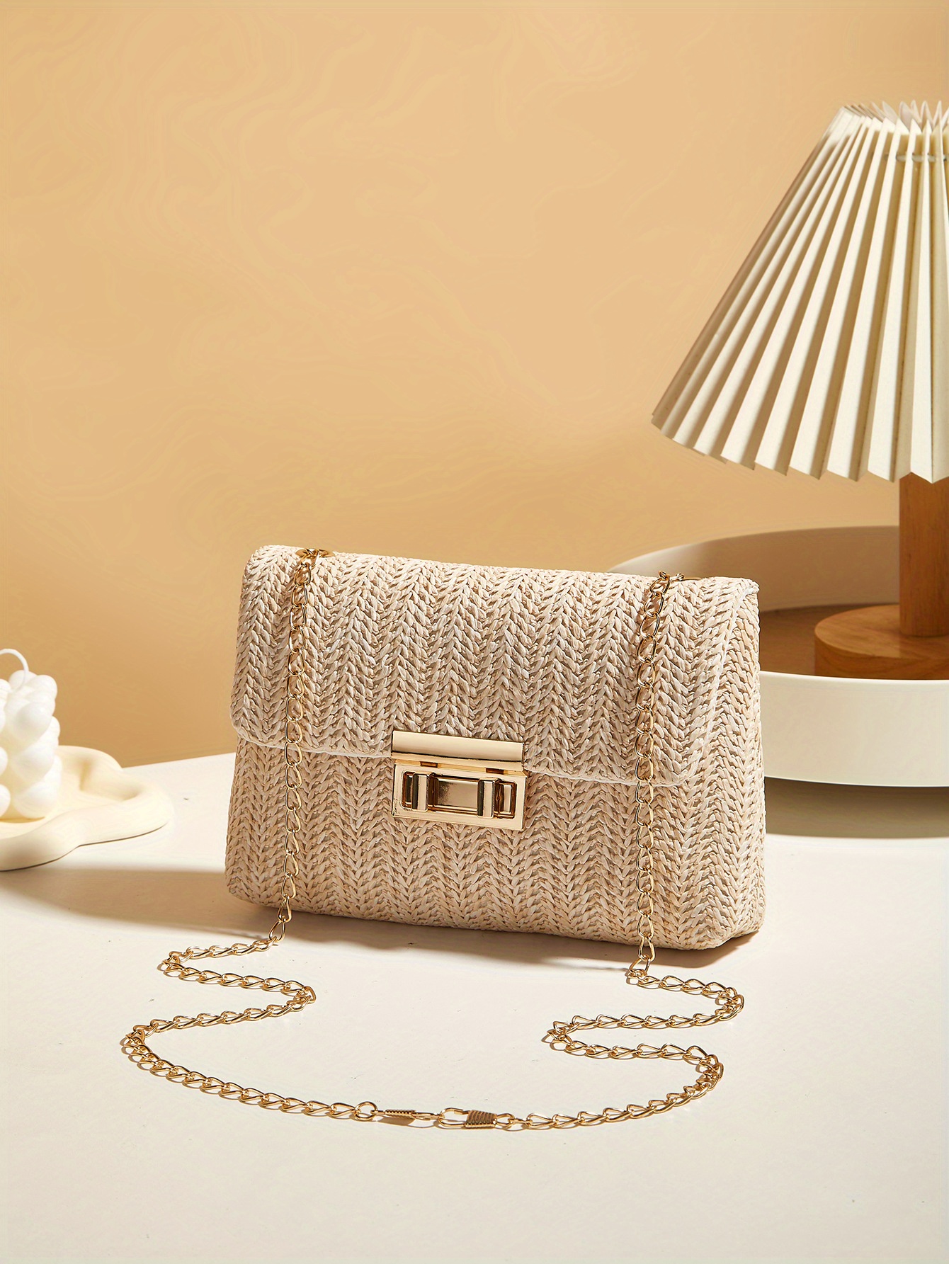 2025 New Trendy Woven Women'S Tote and Wallet, Practical Crossbody Bag, Single Shoulder Bag, Small Square Bag, Metal Chain Strap, Simple Women'S Crossbody Bag