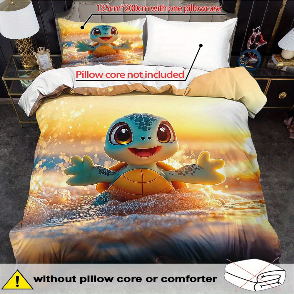 Open Cartoon Turtle Theme Duvet Cover Set - 2/3pcs, Soft And Comfortable Breathable, Cartoon Animal Pattern Printed Bedding, Print Duvet Cover Set, 100% Polyester Machine Washable, Suitable For