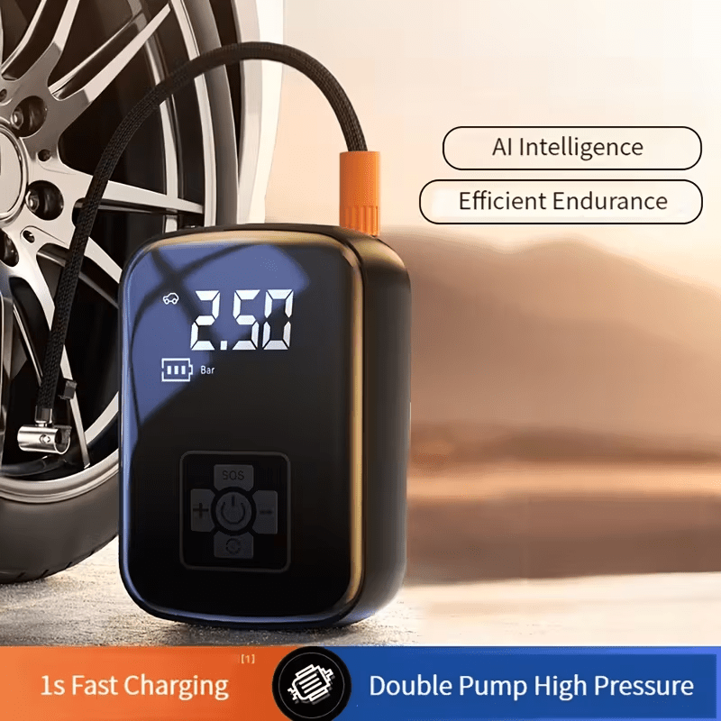 TEMU 150 Psi Portable Electric Tire Inflator With Digital Display - Rechargeable Air Pump For Cars, Bicycles, And Sports Equipment