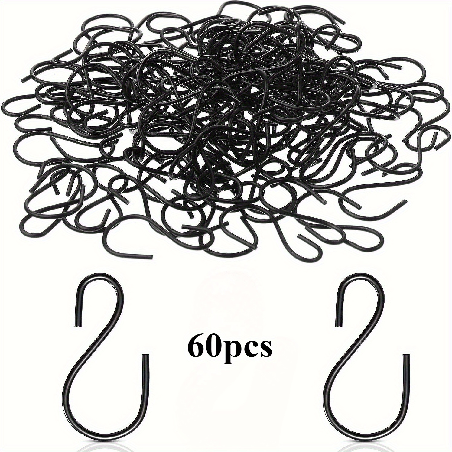 E-shop 60 Stück robuste Eisen-Mini-S-Haken - 1 Zoll schwarze S-förmige Metallhänger mit verstellbarer Öffnung, gebogenes Design zum Aufhengen von