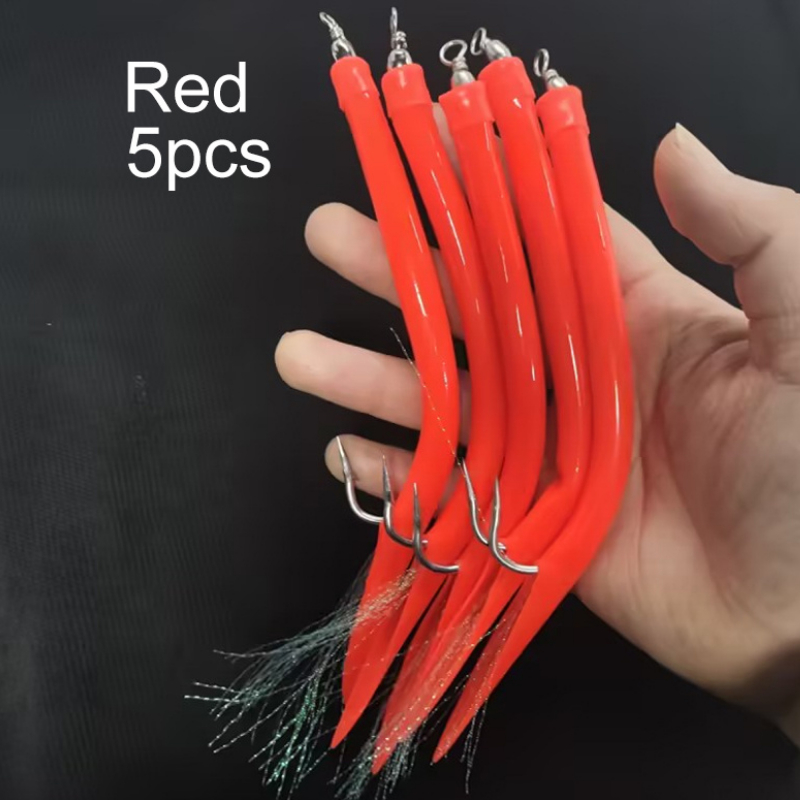 5pcs Fishing Tube Jig Hook Tube Baits Jig Hook Glow Long Shank Jig Hook 8/0