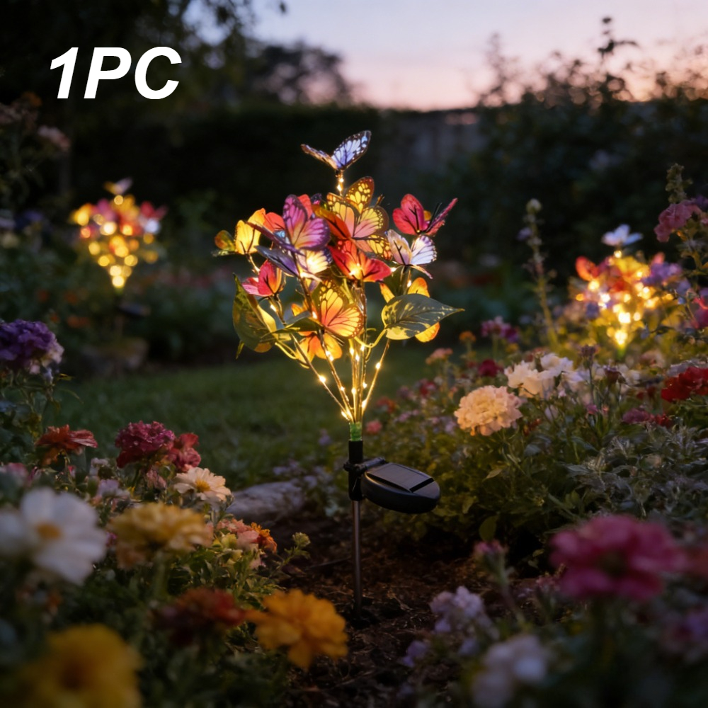 Outdoor Solar Lights, A Pack Of Led Butterflies, Solar 7-head Decorative Lights, Courtyard Landscape Atmosphere Lights, Add A Beautiful Scenery To Your Yard