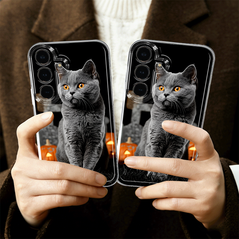 Husă Telefon - Husă Gri-Negru cu Pisicuță, Potrivită pentru Samsung Galaxy A05 A05S A06 A07 A12 A13 A14 A15 A16 5G A17 A21S A22 A23 A24 A25 A26 A32 A33 A34 A35 A36 A52 A53 A54 A55 A56 S21 Ultra S22 Plus S23+ S24 FE S25 Edge, Carcasă Telefon Mobil