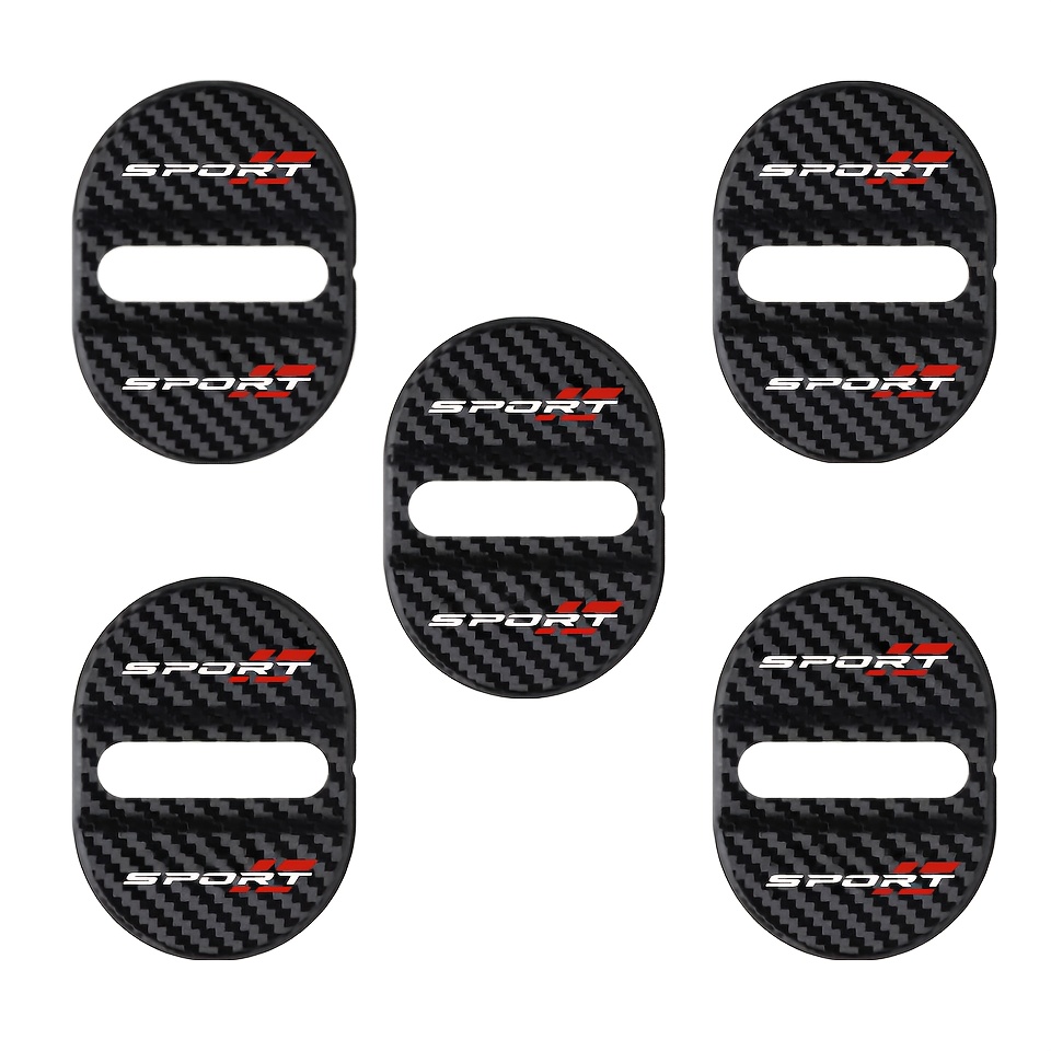 TEMU Juego de cinco piezas de protectores deportivos para cerraduras de puertas de coche, con diseño de textura de fibra de carbono, que incluyen