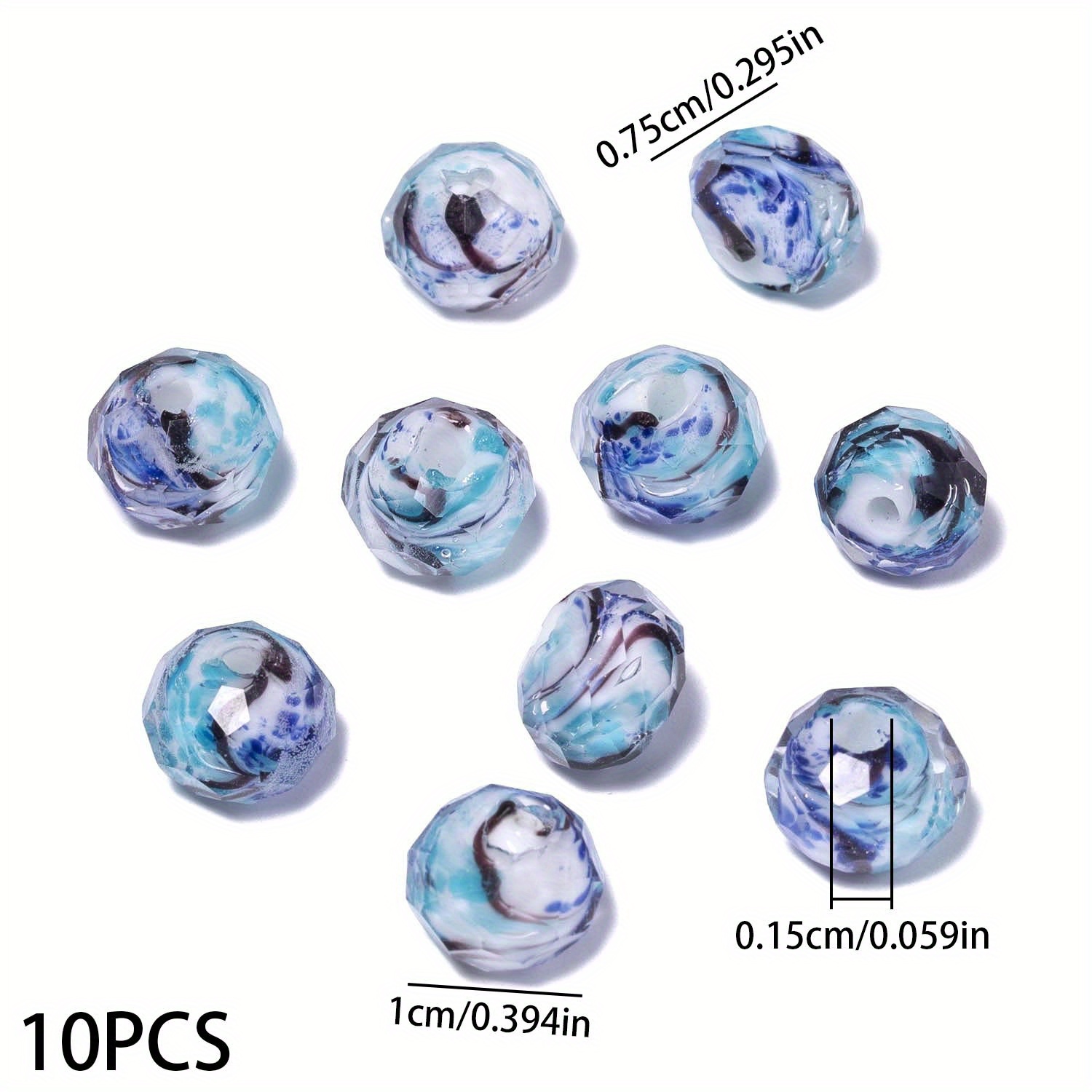 E-shop Set mit 10 wunderschönen blauen Lampwork Rundperlen, Größe 7,5×10 mm, für die Herstellung von Schmuckstücken wie Armbändern und Halsketten sowie