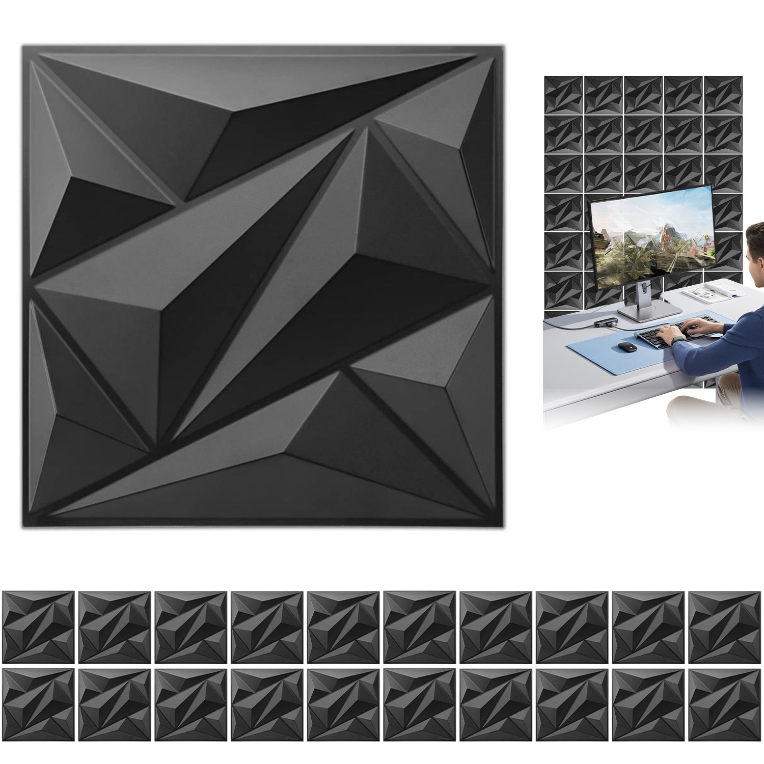 Image of 20pcs Self-adhesive Pvc 3d Wall Panels Suitable For Decorating Floors & Walls, Peel-and-stick Removable Wallpaper Tiles, For,, Bathroom, Bedroom, Hallway, Office, Tv Walls, Covering (no Glue)