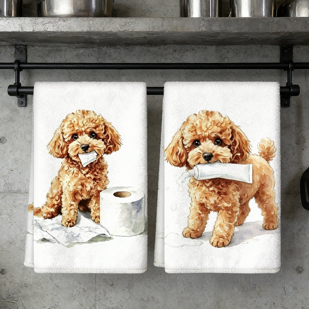 TEMU W 2pcs Kitchen Towel,soft Absorbent Microfiber Tea Towel, Decorative Housewarming/birthday Gifts For Mom, , Neighbors,funny Poodle Dog Hand