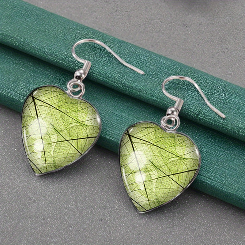 TEMU 1 Pair Leaf Veins Dangle Earring Heart Shape Earrings