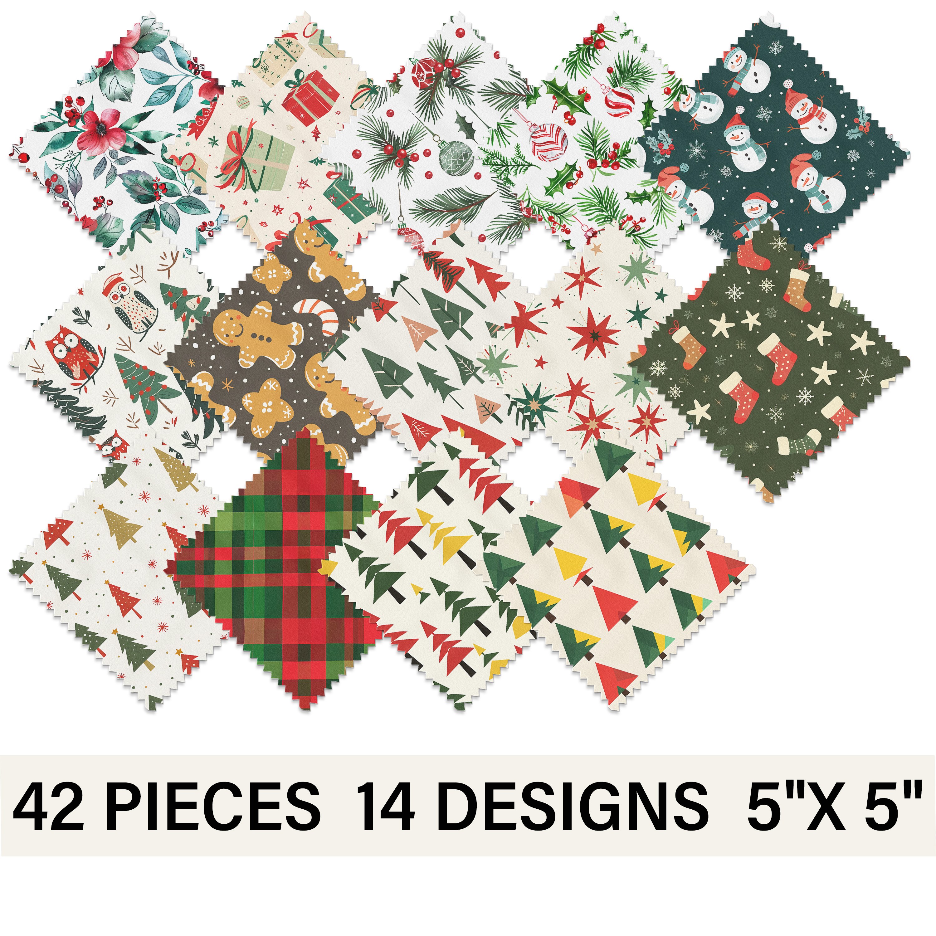 TEMU Pack de 42 pièces de tissu à breloques prédécoupés (14 , 3 pièces ) adapté à tous les patchwork de fêtes, de sapin de Noël vintage à carreaux