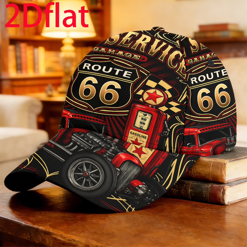 TEMU 1pc 2d Flat Route Vintage Car Baseball Full Print Pattern Sophisticated Peaked Skateboarding Workout Lightweight Ideal Gift Adjustable Size