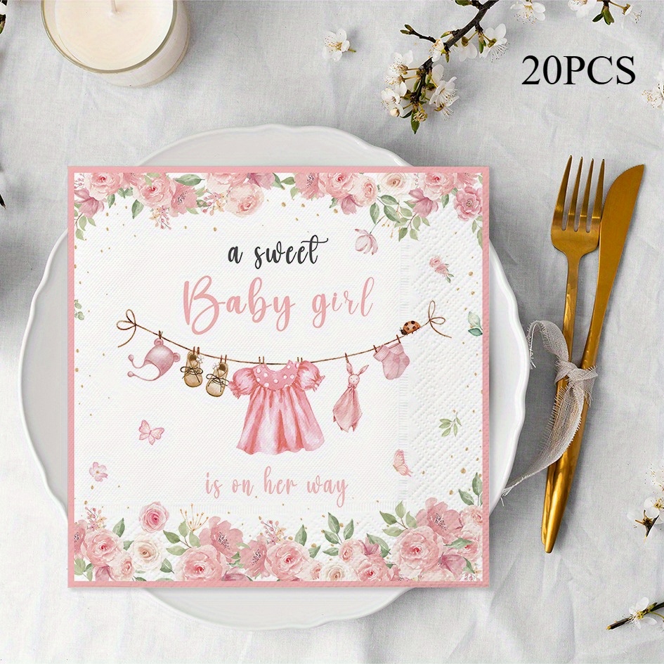 E-shop Rosa Blumenmuster Doppellagige Servietten, Einwegservietten für Babygeschenke und Partys, Partydekorationen