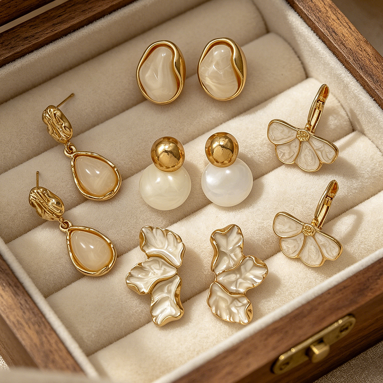 TEMU 5-pair Vintage Bohemian Leaf And Heart Stud Earrings With Multiple Stylish Designs, Women's Fashion Earrings, Luxury Suitable For Daily Wear,