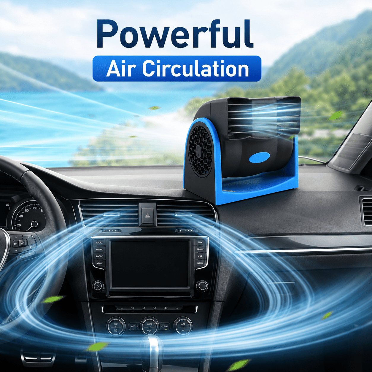 TEMU Portable Dashboard Car Cooling Fan, 12v Plug-in Low Power 2- Circulation Fan For Road Trips