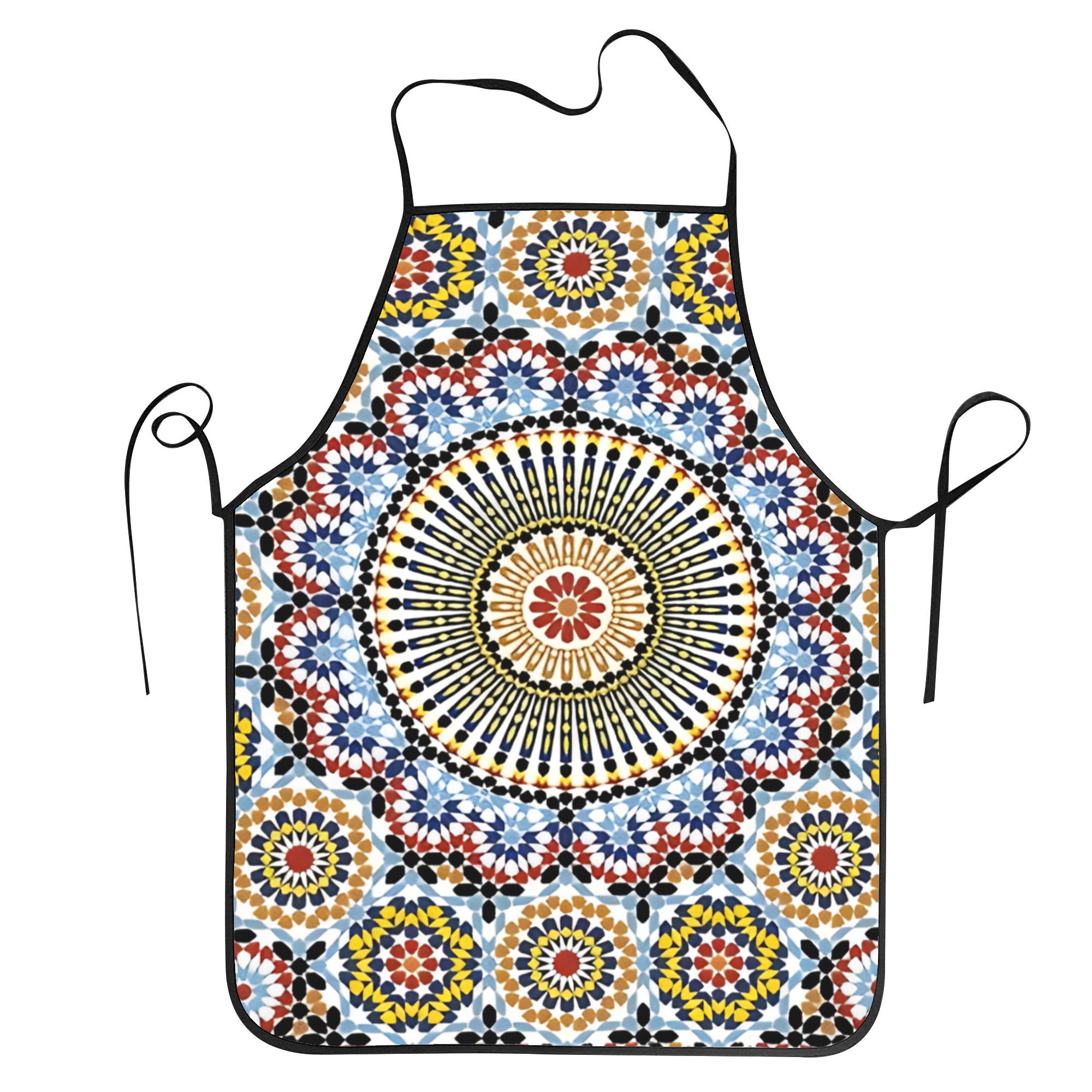 TEMU Tablier de cuisine amusant à motif de carreaux de mosaïque marocaine de style arabe, tablier de unisexe, adapté pour , et le jardinage