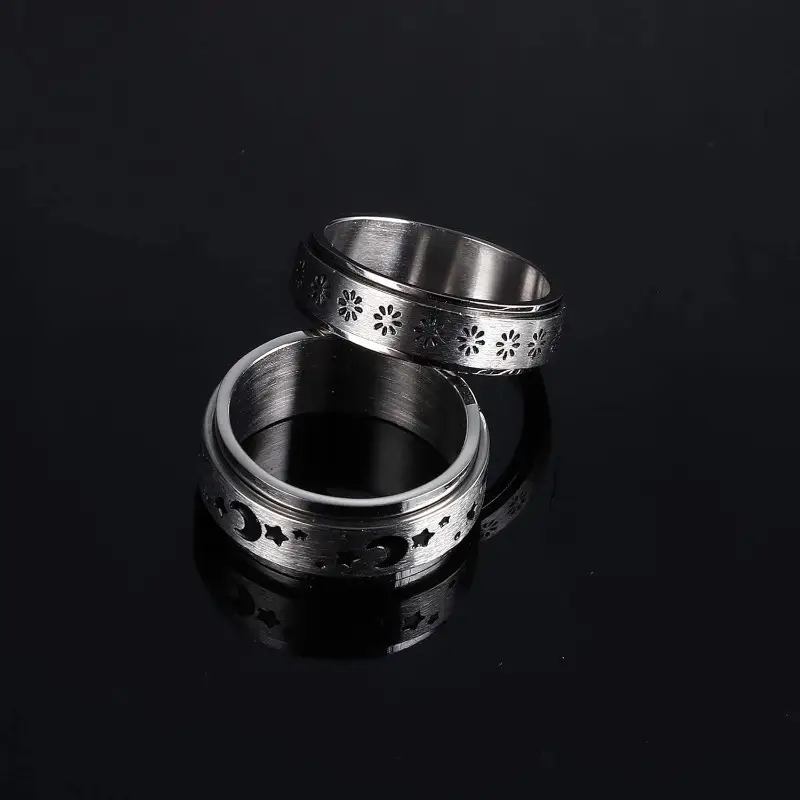 3pcs 316l 316l stainless steel spinner rings for - moon, star, flower fidget bands for relax, wedding promise rings, everyday & party wear, perfect gift for holidays, music festivals, father s day, thanksgiving, easter, relax rings | minimalist rings | durable rings, without battery Product details 5