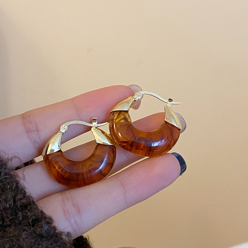 1 Par de Pendientes de Aro Vintage Elegantes, Incrustaciones de Resina, Poste de Acero Inoxidable, Versátiles para Uso Diario y Fiestas en Todas las Estaciones