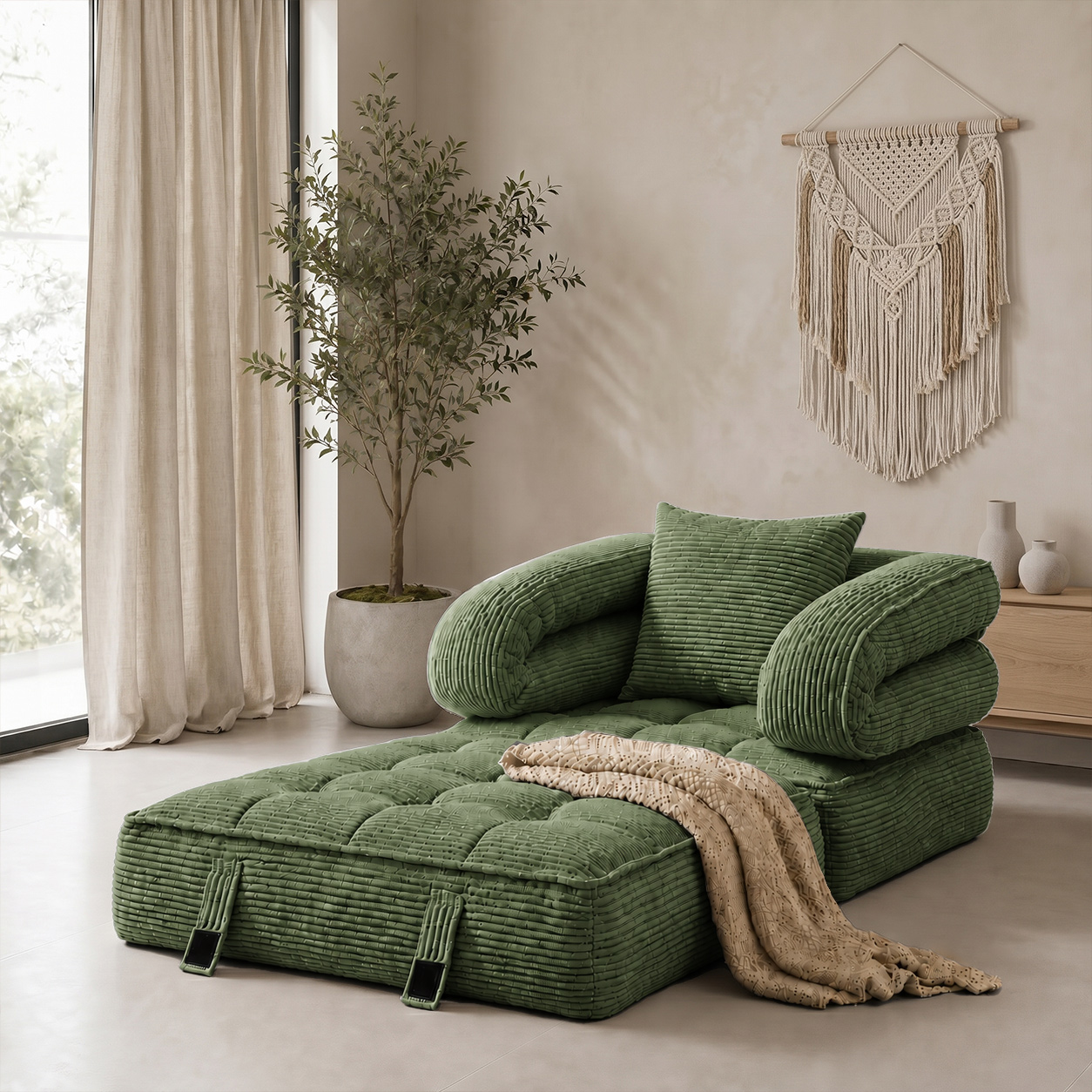 TEMU Canapé-lit pliant convertible 3-en-1, futon de sol de nuage en velours côtelé, pouf de détente ultra-doux et confortable en mousse haute , lit