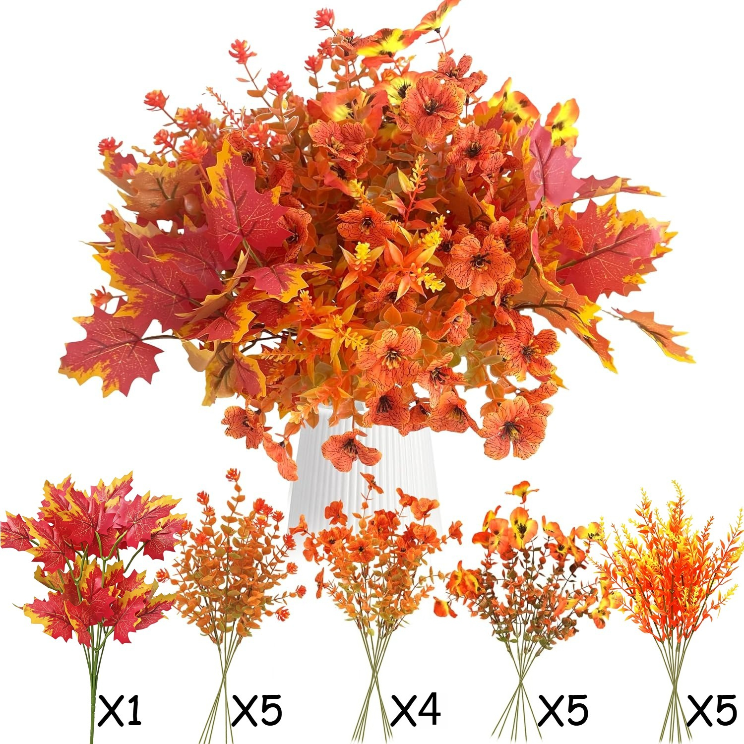 TEMU 20pcs Autumn Artificial Flowers, Autumn Decor, Realistic Eucalyptus Bouquet, Elastic Autumn Tree Branches, , Natural Simulation Autumn Flowers
