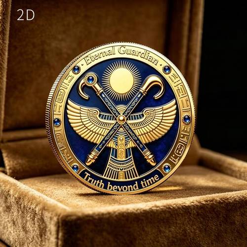 2d golden alloy with eternal guardian and guardian of the ornate design with blue accents and gem details positive energy collectible creative desktop decoration