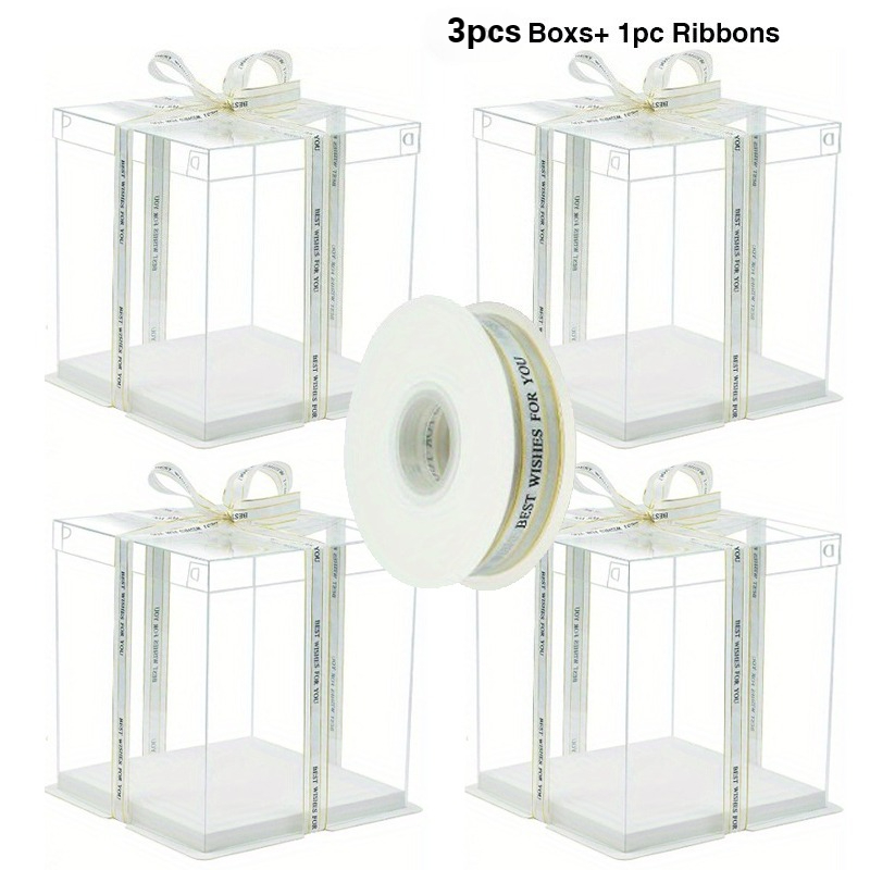 Image of 4pcs Set - 3pcs Box + 1 Ribbon, 2-tier Transparent Money Gift Box With Ribbon - Ideal For Birthdays, Anniversaries, Weddings & Graduations - Perfect Surprise Gift For Couples & , Special Occasion Gift