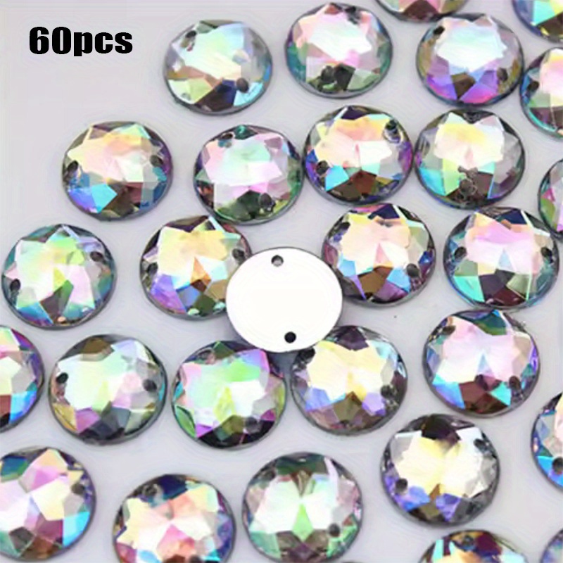 60pcs 0.39in Random Color Mixing Round Flat Back Rhinestone Applique 2 Holes Flat Bottom Acrylic Sewing Supplies Wedding Dress Decoration