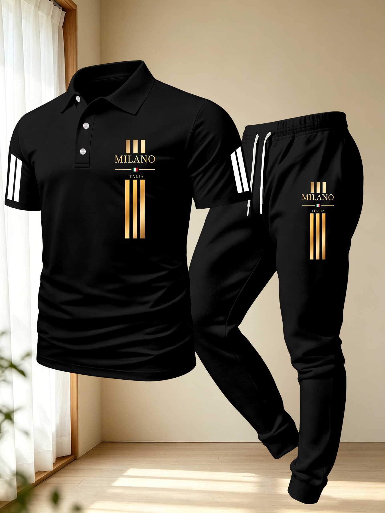 Conjunto de Calças Polo Minimalista Casual Masculino 10