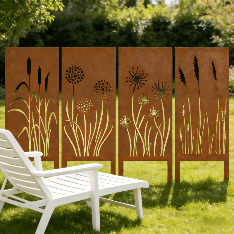 4pcs Rural Reed Dandelion Garden Decoration Screens, Courtyard Decoration, Spring Fence Decoration, Spring Garden Decoration, Outdoor Sculpture Decoration, Garden Privacy Screen