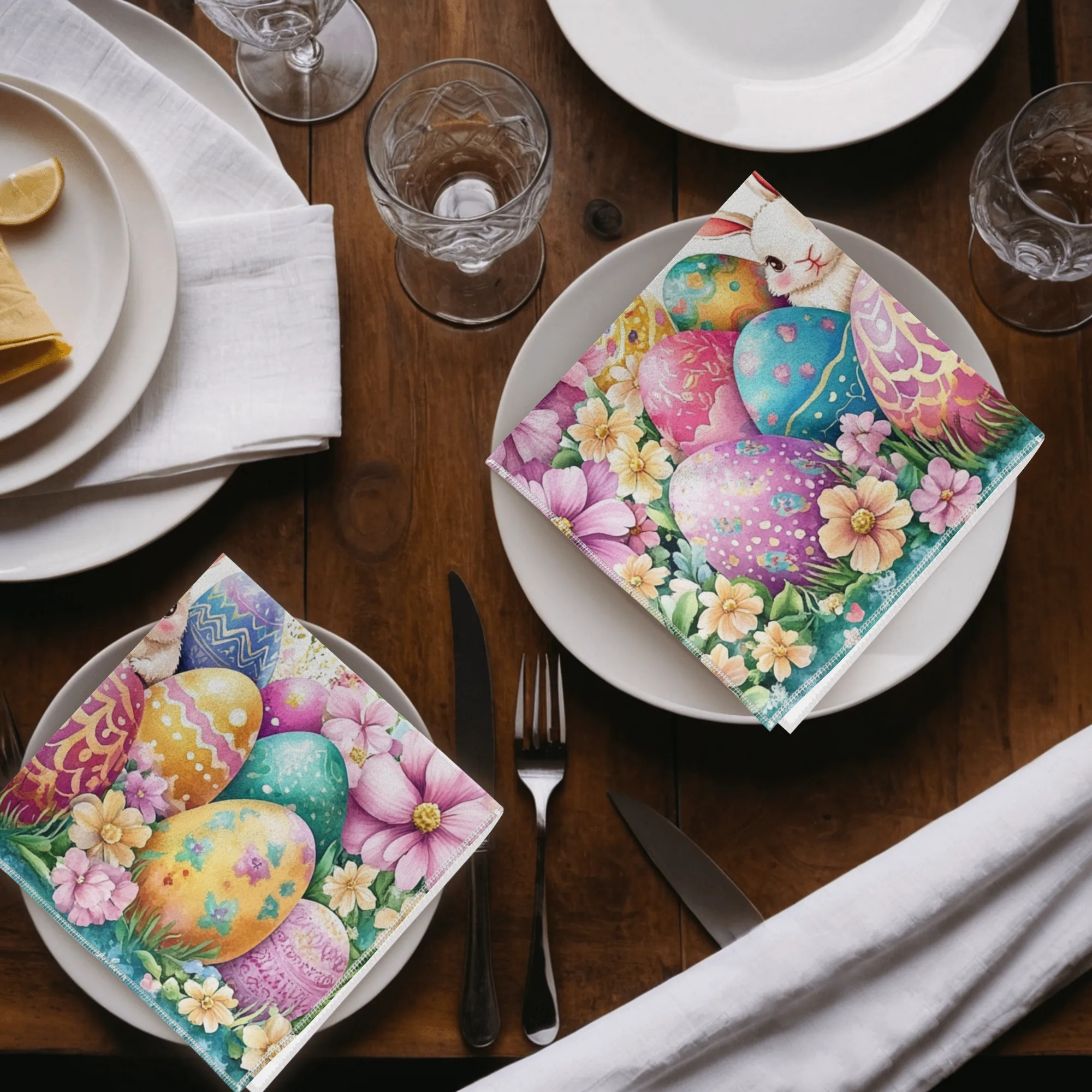 Servietten Oster Stoff 4er Set Fröhliches Ostern Polyester Pfirsich