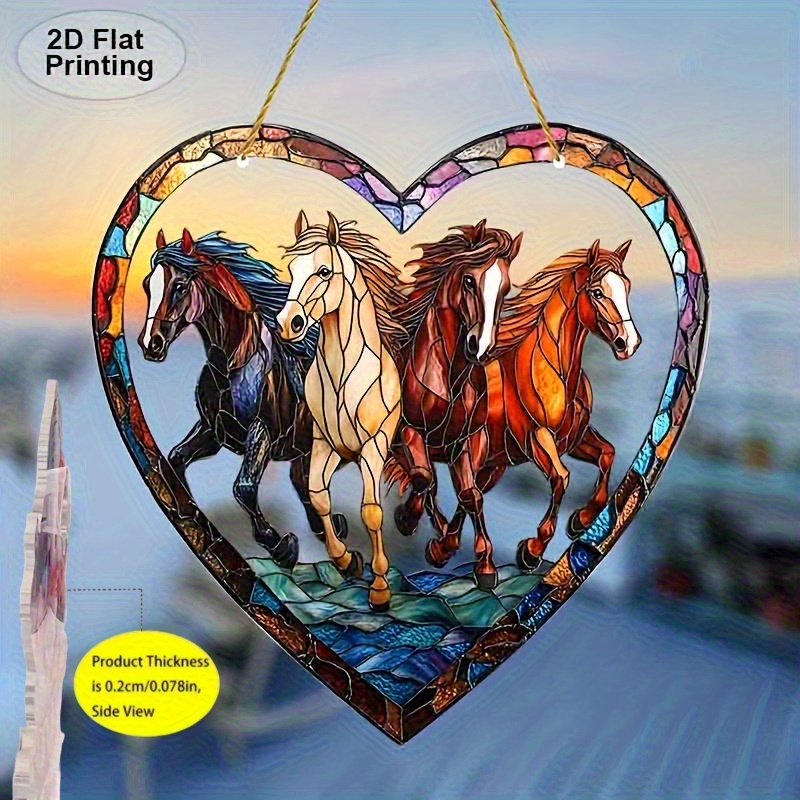 TEMU 2d Flat - A Vibrant 2d Flat Acrylic Light Catcher In Of A Heart, Featuring A Stunning . This Window Pendant Serves As Horse-themed Decor And A