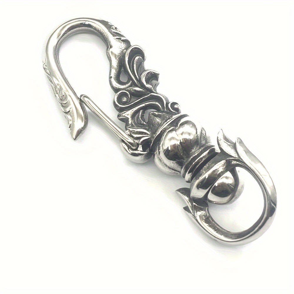 TEMU 1pc Stainless Keychain - Ornate Scrollwork Lobster Clasp Hook, Secure Durable Keychain For , Diy Key Ring, Bag & Backpack Accessory