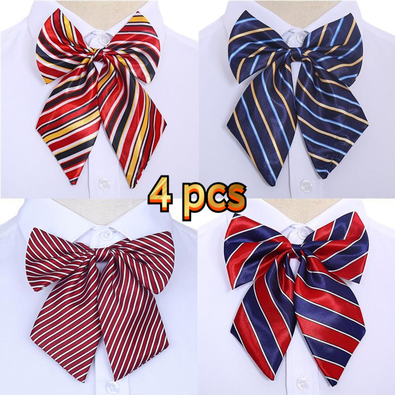 TEMU 4-pack No-tie Women's Bow Tie, Drawstring Adjustable, High School And College Students Bow Tie, Hotel, Restaurant, Bank Uniform Large Bow Tie,