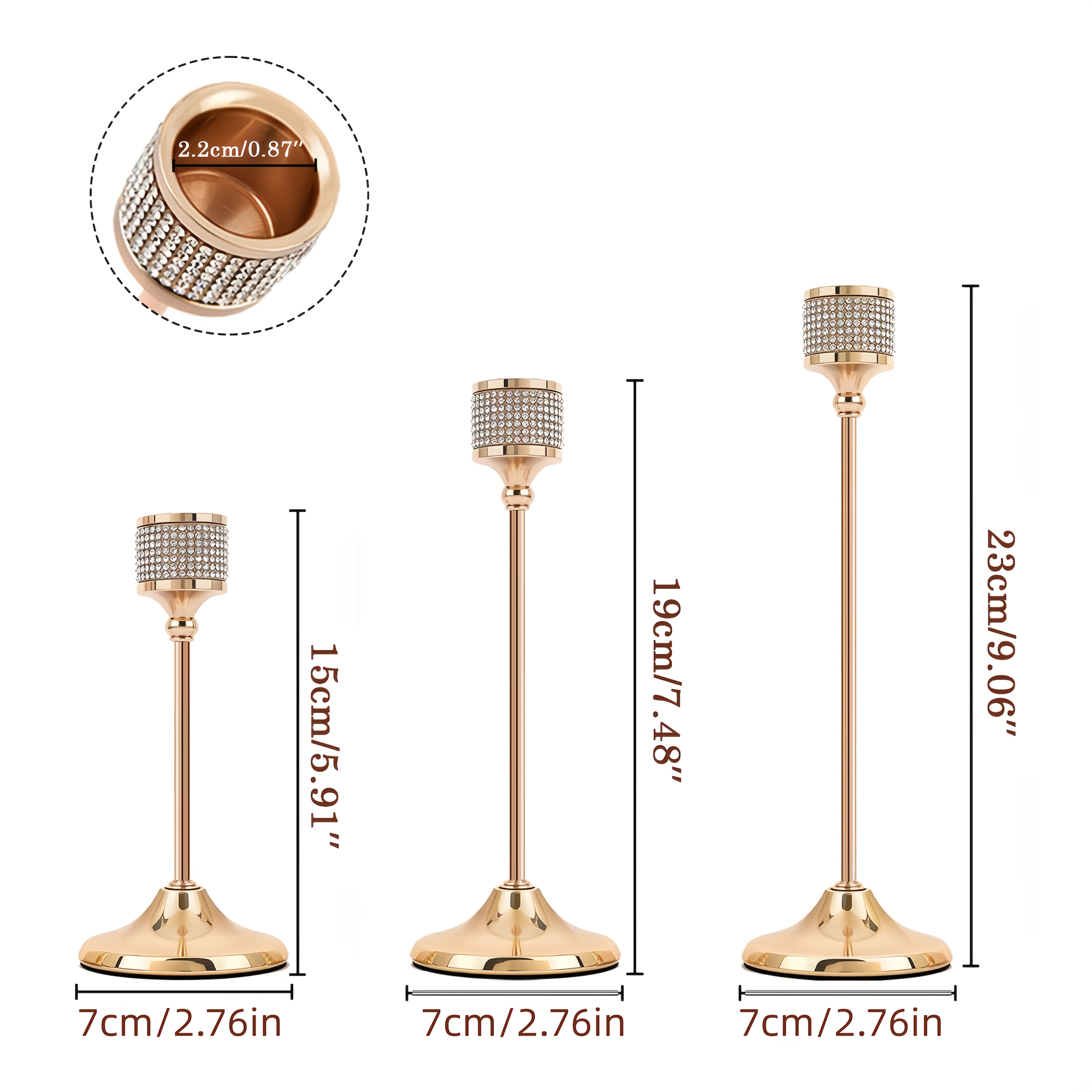 TEMU 3pcs Light Golden Rhinestone Candle Holders, A , Elegant, And Atmosphere, Used For Dining Tables, Living Rooms, , Weddings/banquet Decorations
