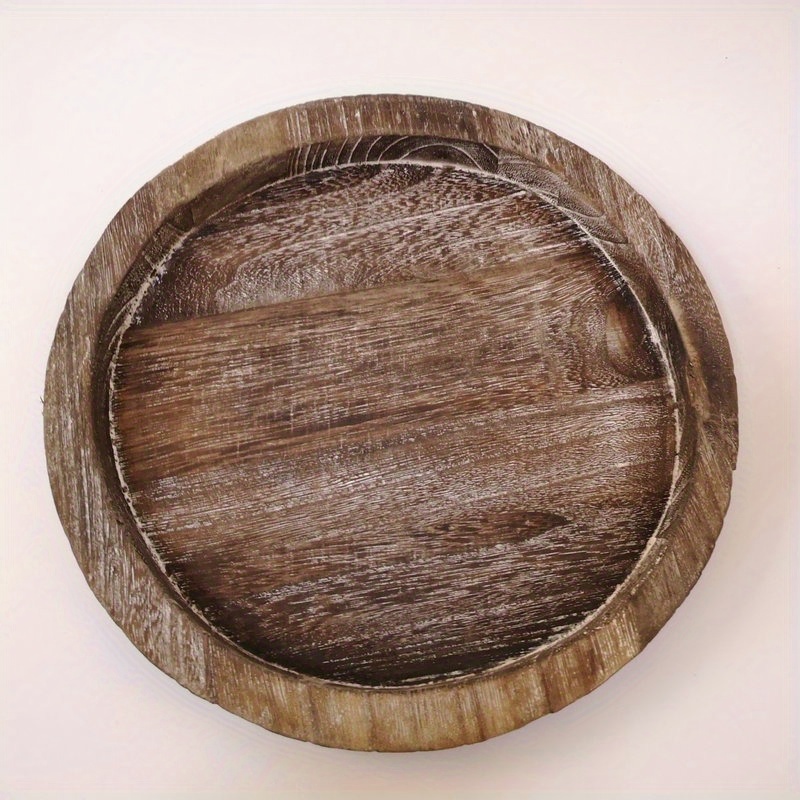 Rustic Decorative Wooden Serving Tray Home Decor Round Ottoman Coffee Table Trays Farmhouse Living Room Dinner Table Centerpiece Accessories Wood