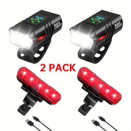 1 2 3pcs bicycle light usb type c fast charging bicycle front and tail light front light 6 rear light 4 safe and portable led bike light cycling lamp flashlight for cycling biking ideal for city camping beach activities